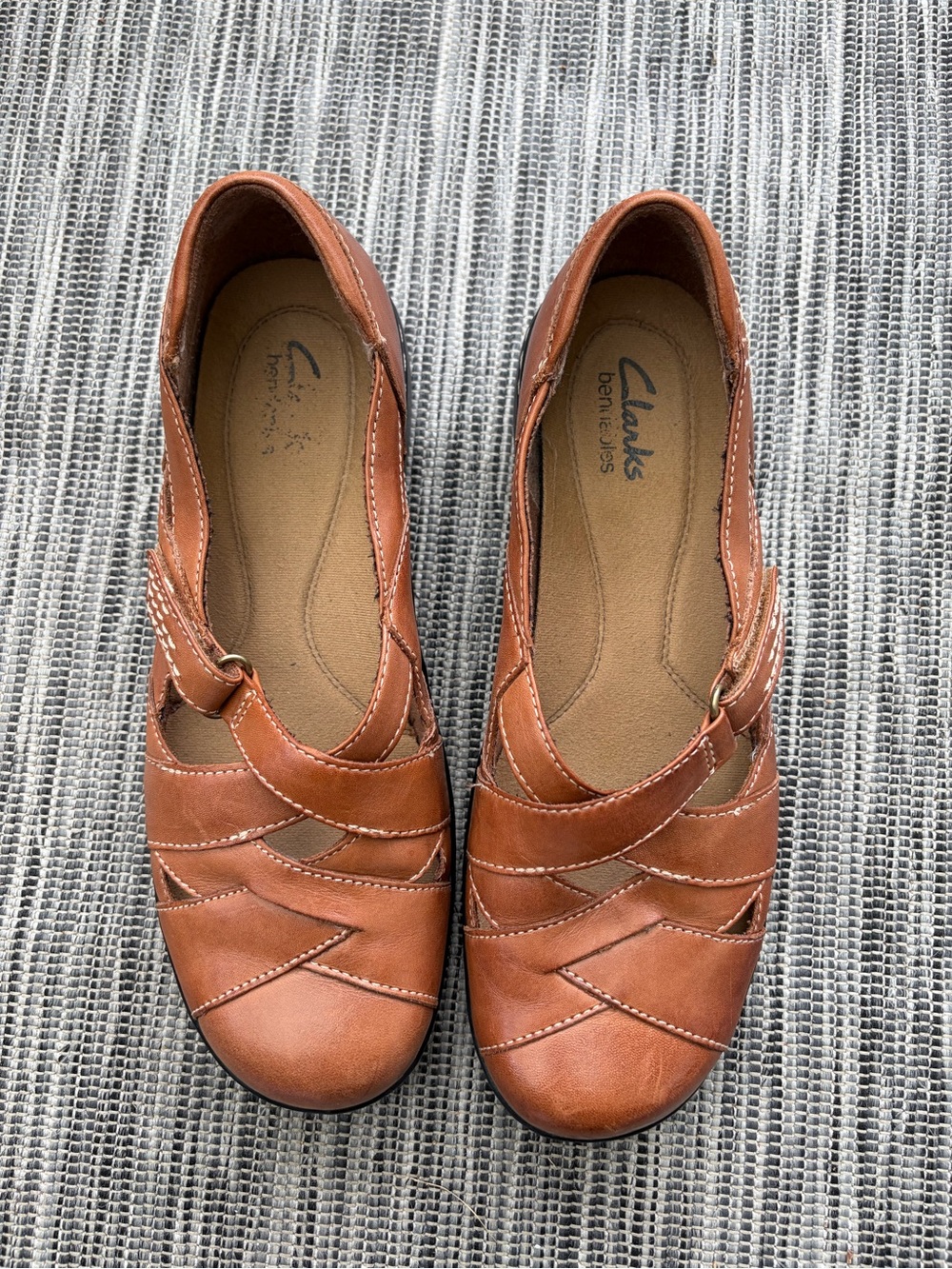 Clarks Bendables Brown Leather Flats Loafers 7 M Boho Mary Jane Comfort Shoe - Picture 2 of 10